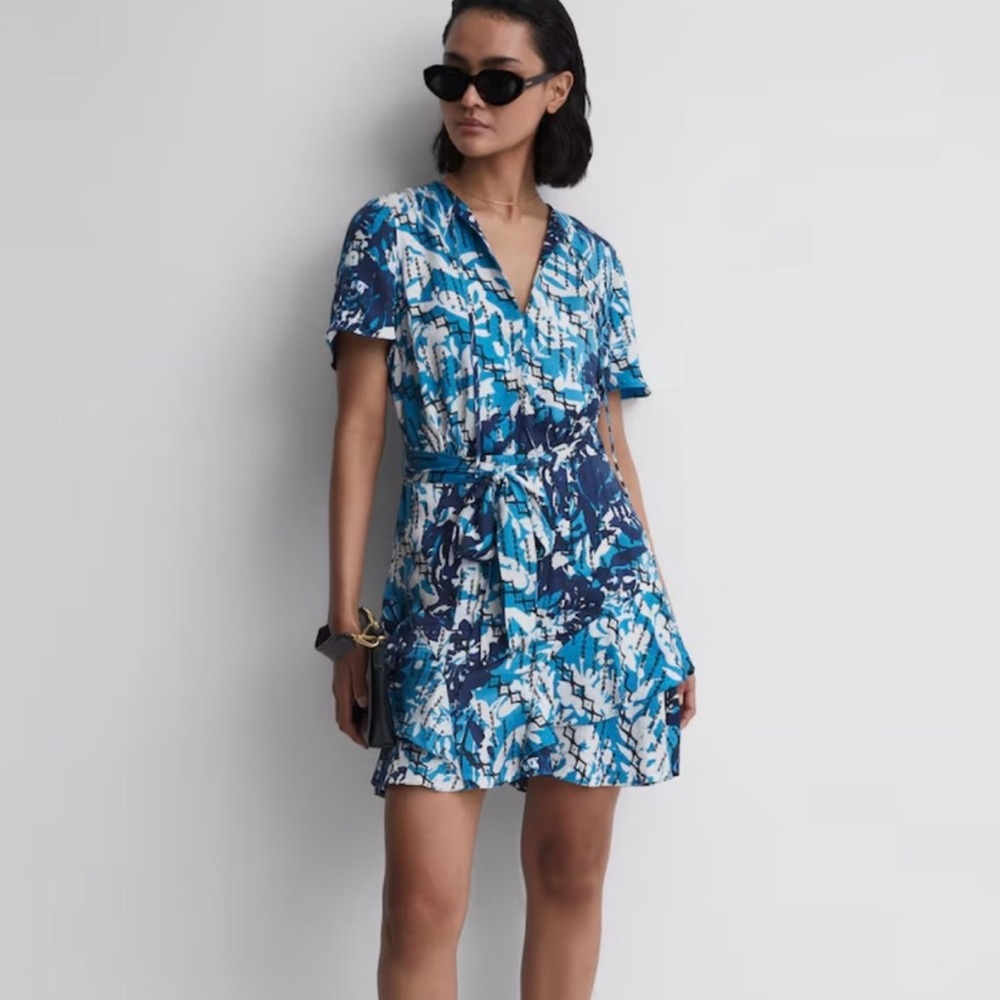 reiss blue & white ditsy posey printed  mini dress